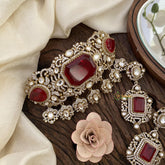 Ruby Red Victorian Diamond High Neck Choker-VV035